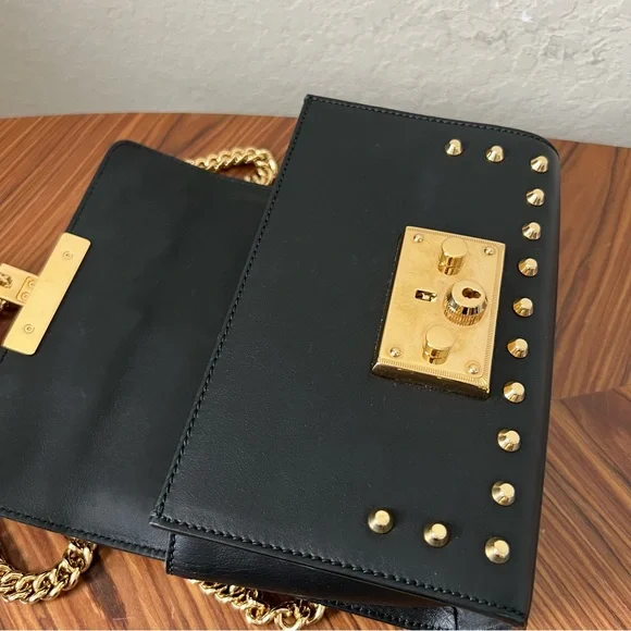 Gucci Calfskin Studded Small Padlock Shoulder Bag Black - Picture 14 of 16